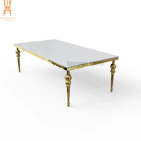 Table de banquet en acier inoxydable avec plateau en verre doré, événements de mariage, hôtel, ensemble de salle à manger pour fêtes, comprend des chaises en métal