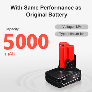 M12 Redlithium XC 5.0 <b>12V</b> Lithium <b>Battery</b> Pack for <b>Milwaukee</b> Power Tools Rechargeable Black - Product Image 3