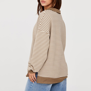 2025 nouvelle chemise à manches longues à col en v de couleur unie pour femmes à la mode avec revers à rayures décontracté surdimensionné pour un usage quotidien - Product Image 5