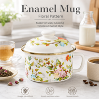 Bol en émail floral jaune-vert avec corps blanc et finition imprimée de fleurs pour café, lait, soupe, maison, cuisine, salle à manger, fournisseur OEM