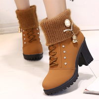 Vente en gros de nouvelles bottes à talons épais en cuir PU pour femmes, bottes élégantes d'hiver pour femmes