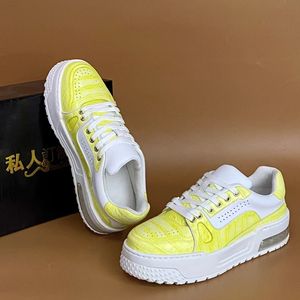 Sneakers de luxe pour hommes en cuir de crocodile 100% |   Chaussures plateforme jaune néon avec coussin d'air confortable - Product Image 5