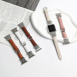 Elegante Correa de Reloj Delgada de Cuero Genuino para <span class=keywords><strong>Apple</strong></span> <span class=keywords><strong>Watch</strong></span> Series, Brazalete de Metal con Nudo Chino para Correa de IWatch - Product Image 2