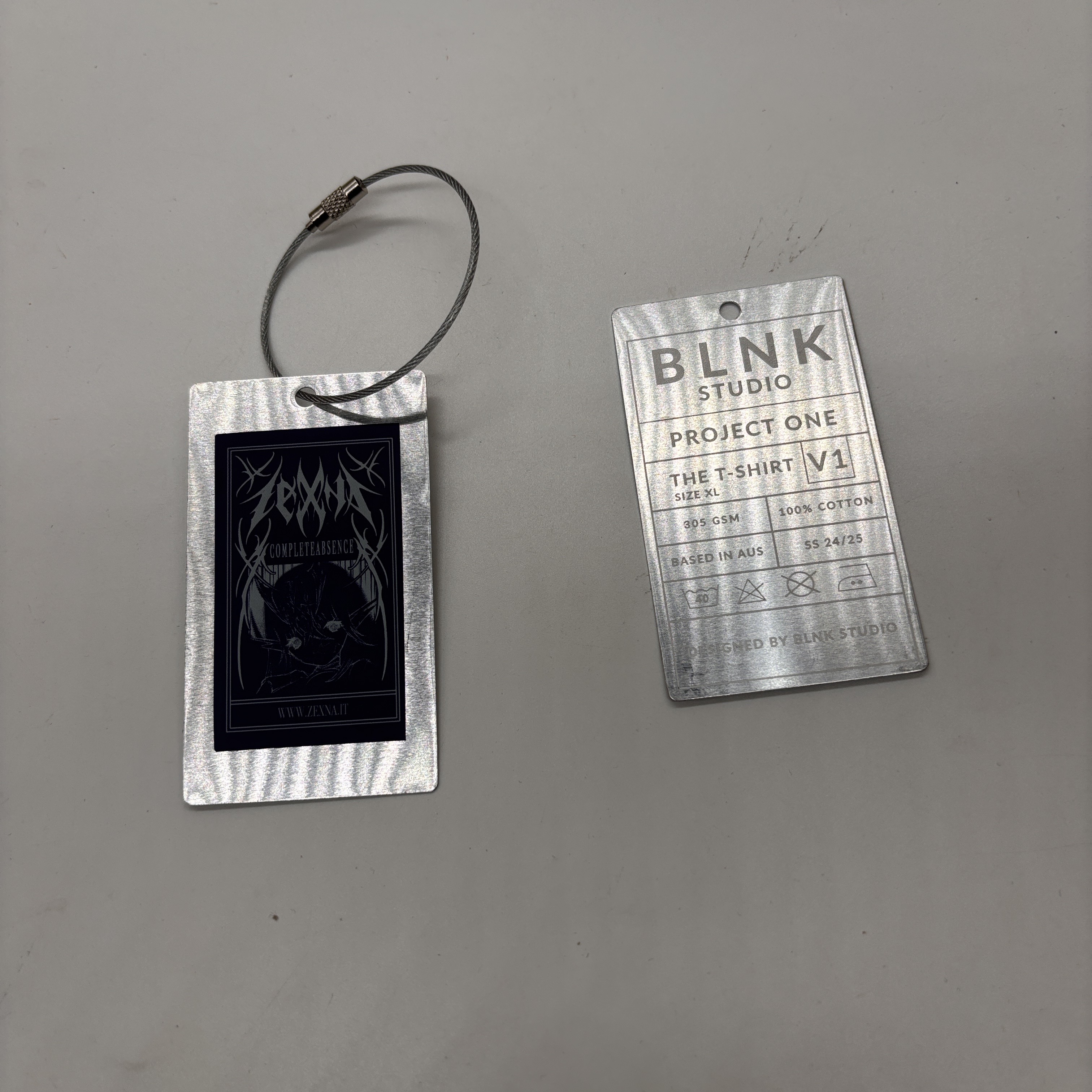 Custom LOGO Aluminum Metal Hang Tags | Silver Finish Eco-Friendly Tags - Laser Engraved for Luxury Apparel & Jewelry