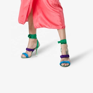 Multi nastro colorato cinturino in pelle disegni scarpe da donna modello di sandalo a tacco alto - Product Image 1