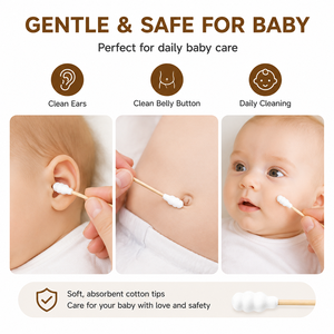 Coton-tiges écologiques en bambou pour bébé, 100 % biologiques, doux, à pointe en forme de <span class=keywords><strong>gourde</strong></span>, pour le nettoyage des oreilles des nouveau-nés - Product Image 2
