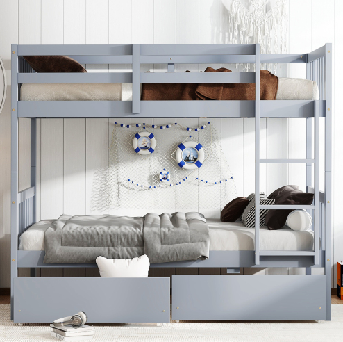Grey + Rubber Wood + Bedroom+Twin