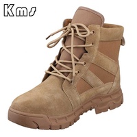 Bottes tactiques d'hiver légères et durables KMS personnalisables en gros pour hommes, en cuir et tissu Oxford, à cheville basse, couleur coyote