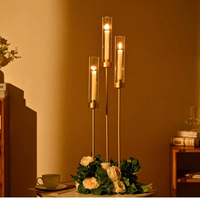 En gros, Grand chandelier décoratif en fer doré, style hurricane, pour centres de table de mariage et décoration de table d'événement