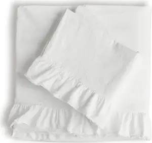 4 adet çarşaf seti kral % 100% pamuk yazlık fransız Country tarzı fırfır levhalar beyaz yatak örtüsü seti
