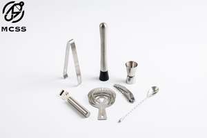 Kit d'outils de bar compact et réutilisable en acier inoxydable 8 pièces (fini naturel) avec pinces et pochette en <span class=keywords><strong>tissu</strong></span> noir pour la préparation de cocktails à domicile - Product Image 3