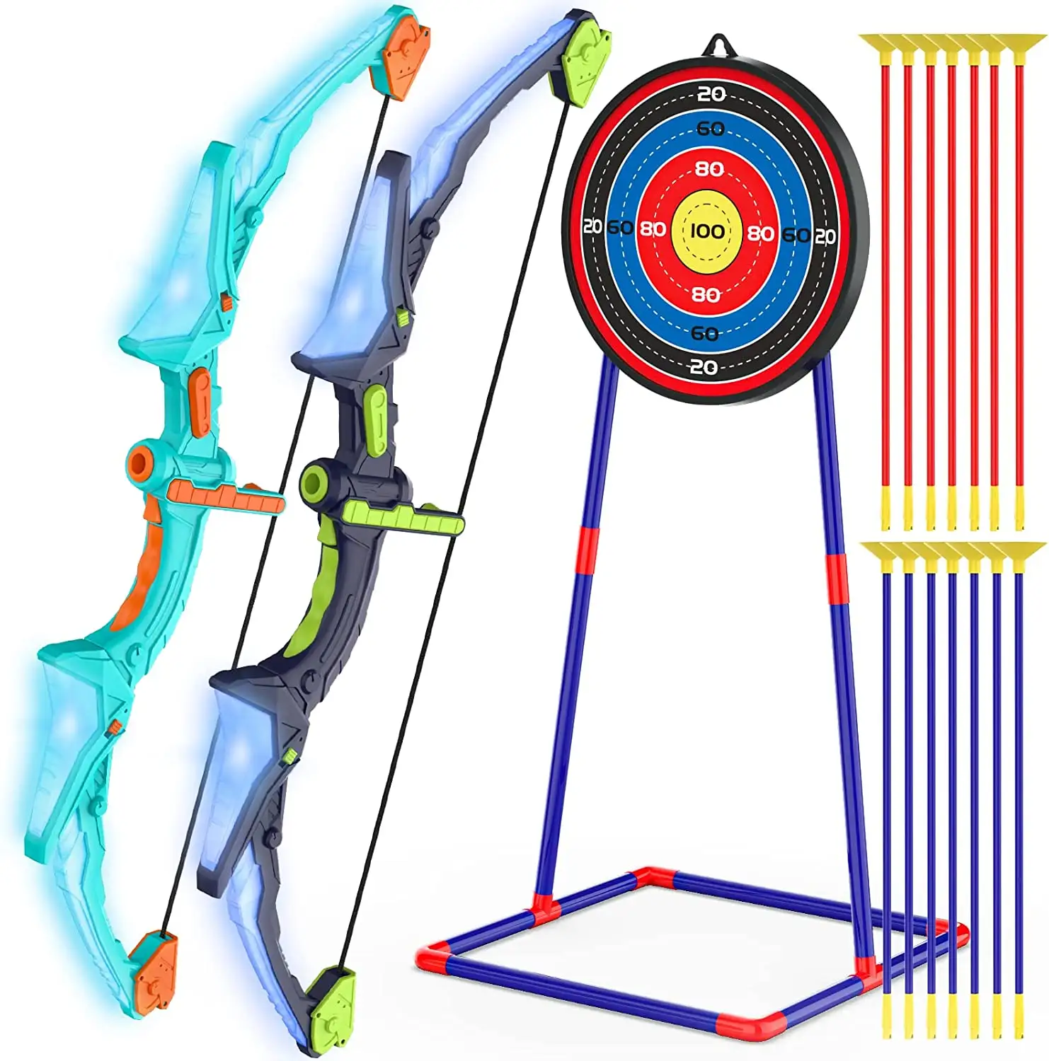 LED Light Up Kids Indoor Outdoor Shooting Games Archery Target Hunting Play Gift Toys Bow And Arrow Set With Suction Cup