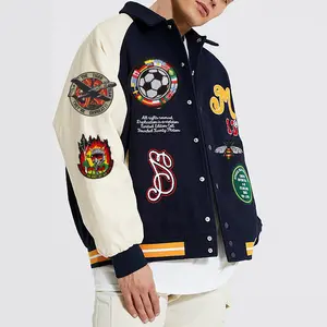 Oem Logo Stick patches Benutzer definierte Männer Letterman Jacke Baseball Leder Streetwear Winter Varsity Jacke für Männer