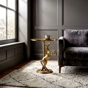 Luxury Modern Gold Aluminum Horse Side Table Metal Pedestal Coffee <b>Desk</b> Rearing Statue Accent Table Living Room Stand - Product Image 1