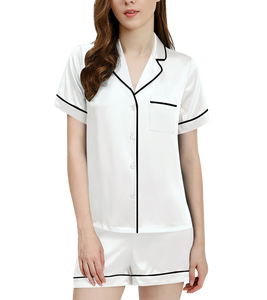 Conjunto <span class=keywords><strong>de</strong></span> Pijama <span class=keywords><strong>de</strong></span> Satén <span class=keywords><strong>de</strong></span> Dos Piezas para Mujer, Estilo Preppy Y2K, Camisa <span class=keywords><strong>de</strong></span> Manga Corta con Estampado <span class=keywords><strong>de</strong></span> Conejo y Mono, con Pantalones Cortos, Tela <span class=keywords><strong>de</strong></span> Satén con Logotipo Frontal - Product Image 1