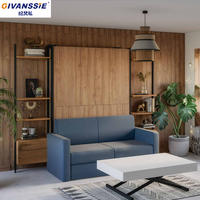 Muebles Modernos para Dormitorios Pequeños que Ahorran Espacio, Cama Plegable Oculta en la Pared con Sofá, Panel de Melamina, Diseño Modular