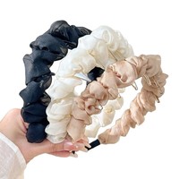 Bandeau en dentelle Tulle plissé Accessoire pour cheveux Petit parfum Pince à cheveux haut crâne Top Mesh Tulle Bead Headband Beige Bridal