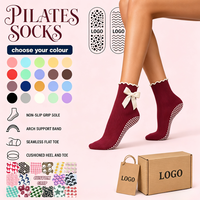 Chaussettes de sport et de yoga pour femmes, en coton jacquard, avec nœud, antidérapantes, de luxe, personnalisables avec logo, pour le Pilates et le ballet