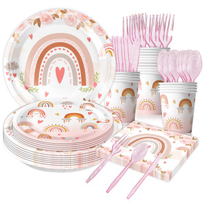 Juego de vajilla de papel DAMAI Boho Rainbow para fiestas, platos, servilletas, vasos, 40-60 piezas, para decoración de fiestas de cumpleaños - Product Image 2