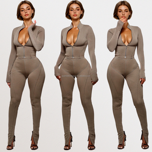 Set da <span class=keywords><strong>donna</strong></span> aderenti taglie forti personalizzate <span class=keywords><strong>in</strong></span> <span class=keywords><strong>Jersey</strong></span> di cotone con Zip Line Design Slim Fitness con colletto bianco per <span class=keywords><strong>donna</strong></span> - Product Image 4