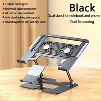 Support pour ordinateur portable 3-en-1 avec support pour téléphone / ventilateur de refroidissement. Support de téléphone pliable à 180 degrés en acier au carbone, adapté aux appareils Lenovo.