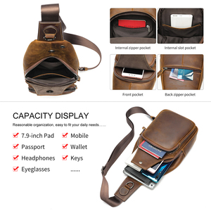 MARRANT <strong>Crazy</strong> Horse Leather Chest Sling Bag with <strong>Earphone</strong> Hole Single Shoulder Backpack Cross Body Bags Men Leather Chest Bag - Product Image 5