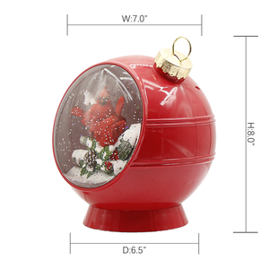 Christmas Cardinal Bird <strong>Sculpted</strong> <strong>Resin</strong>+Plastic Snow Globe Ornament Red Ball with LED Glitter Holiday Decor B2B Wholesale Supply - Product Image 3