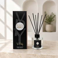 Diffuseur de parfum d'ambiance en verre transparent 100 ml personnalisé en usine avec bâtonnets en rotin noir et boîte de luxe