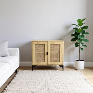 Armoire de rangement en bois à <span class=keywords><strong>2</strong></span> <span class=keywords><strong>portes</strong></span> en rotin moderne, <span class=keywords><strong>buffet</strong></span> de style bohème pour salon et chambre - Product Image 4