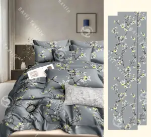 4-teiliges buntes Becken-Set reaktiv bedrucktes Blumen-Design-Bettbezug Bettlaken Polyester Baumwoll-Bettlaken