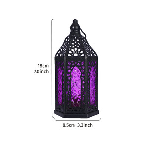 Lanterne hexagonale marocaine <span class=keywords><strong>en</strong></span> métal avec panneaux <span class=keywords><strong>en</strong></span> <span class=keywords><strong>verre</strong></span> teinté, lanterne suspendue <span class=keywords><strong>en</strong></span> fer pour bougies, idéale pour le Ramadan, les mariages et la décoration de table à la maison - Product Image 5
