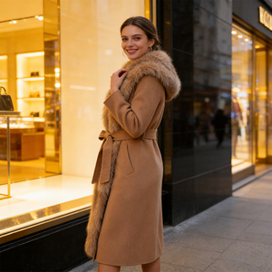 <span class=keywords><strong>Manteau</strong></span> long <span class=keywords><strong>en</strong></span> <span class=keywords><strong>cachemire</strong></span> de luxe pour femmes - Col <span class=keywords><strong>en</strong></span> fourrure de renard véritable, prix d'usine - Product Image 2