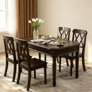 Vintage Dark Wood <b>Dining</b> <b>Table</b> Set, 4 Seater with Lattice Back Chairs & Turned Legs - Product Image 2