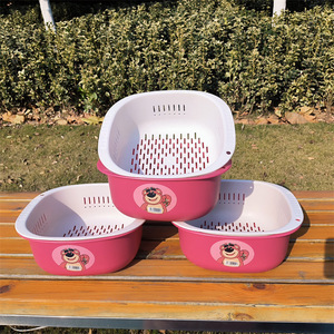 Cesta de Drenaje de Doble Capa, Tamaño Mediano, Apilable, para Almacenamiento en la Cocina, para Lavar Frutas y Verduras, de Plástico, Forma Cuadrada - Product Image 1