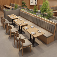 Combinaison Table et Chaises Personnalisée pour Restaurant de Nouilles, Style Japonais Simple, Snack Bar Commercial, Table en Contreplaqué, Banquette en Cuir et Bois