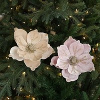Realistische Duftende Stoff-Magnolien mit Klebepuder-Pailletten für Weihnachtsdekorationen