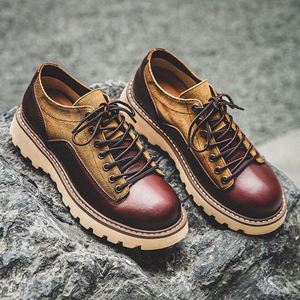 Chaussures de travail en toile à lacets pour hommes, bout rond, semelle extérieure en caoutchouc antidérapante, semelle épaisse, style décontracté mature - Product Image 1