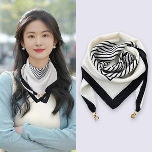 2024 NEW 100%Polyester Warm Square for Women's Spring Autumn Winter Scarf with Magnetic Suction Buckle Triangle Silk Scarf - Product Image 1