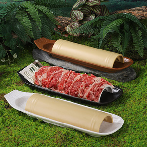 Mountain-style hot pot creative tableware: boat-shaped dry ice <b>plate</b> with partition, fresh-cut beef <b>plate</b>, and marbled beef - Product Image 2