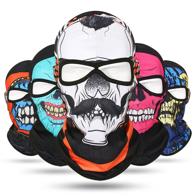 Full Face Warm 3 Holes Embroidery Acrylic Knitted Ski Face Mask Skull Beanies Custom Knit Balaclava Winter Hats