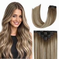 Produit très vendu en Amérique du Nord : Extensions de cheveux humains de qualité salon, avec clips, toutes les couleurs disponibles et 55 % de cheveux les plus longs