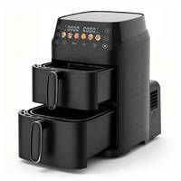 Friteuse à air double panier 2,5L+2,5L, écran tactile numérique, 6-en-1, sans huile, électrique, double tiroir, avec finition MATCH&SYNC