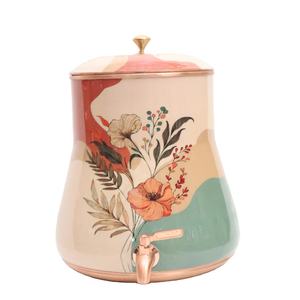 Dispensador de Agua de Cobre con Diseño Floral de Primera Calidad - Matka Ayurvédica Hecha a Mano 100% de Cobre Puro con Grifo Antiderrames - Product Image 1