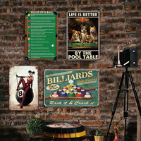 Juego de Letreros Metálicos Retro de Billar, Decoración de Pared Vintage con Bola 8 para Sala de Juegos o Cuarto de Hombre