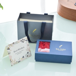 Luxury Blue Rose Flower Mystery Paper Box Packaging PVC Window Flower Paper Jewelry Box With Flower