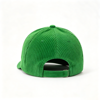 Casquette de baseball unisexe en velours côtelé à 6 panneaux, style vintage structuré, visière incurvée, patch avec étiquette tissée, vert uni, boucle métallique réglable, décontractée
