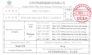 Grosir baterai isi ulang seluler BTW 18650-32EC kapasitas tinggi 18650 3.6V 3200mAh 3C Li-ion 3.6V baterai Lithium - Product Image 4