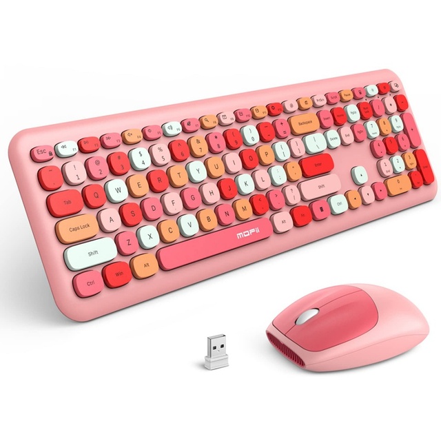 MOFII Plug and Play Wireless Keyboard and Mouse Combo 2.4G Ultra Thin Full Size Colorful Keyboard Mouse Set for Laptop
