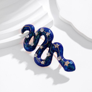 Broche de Serpiente Esmaltada con Brillantina y Estrellas de Diamantes de Imitación para Solapas de Abrigo de <span class=keywords><strong>Hombre</strong></span> y Mujer, 78mm, Azul Dorado - Product Image 5