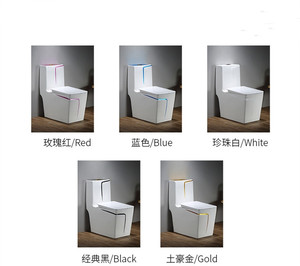 <span class=keywords><strong>WC</strong></span> monobloc en céramique KD-19CTA Chaozhou, design <span class=keywords><strong>bleu</strong></span>, avec siphon intégré, cuvette carrée pour salle de bain avec ligne bleue - Product Image 6